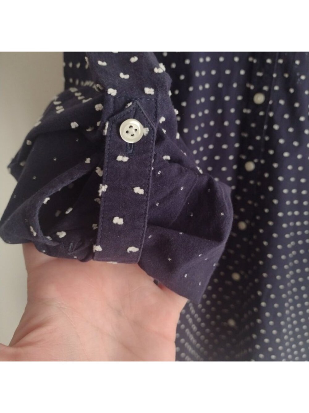 Talbots Navy Polka Dot Button-Up Shirt 16 Lightweight Cotton Dotted Swiss Top - Picture 9 of 12